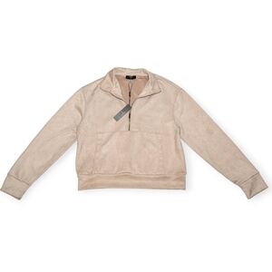Tahari Pullover Faux Suede Women Half Zip  Long Sleeve Kangaroo Front Pocket NWT